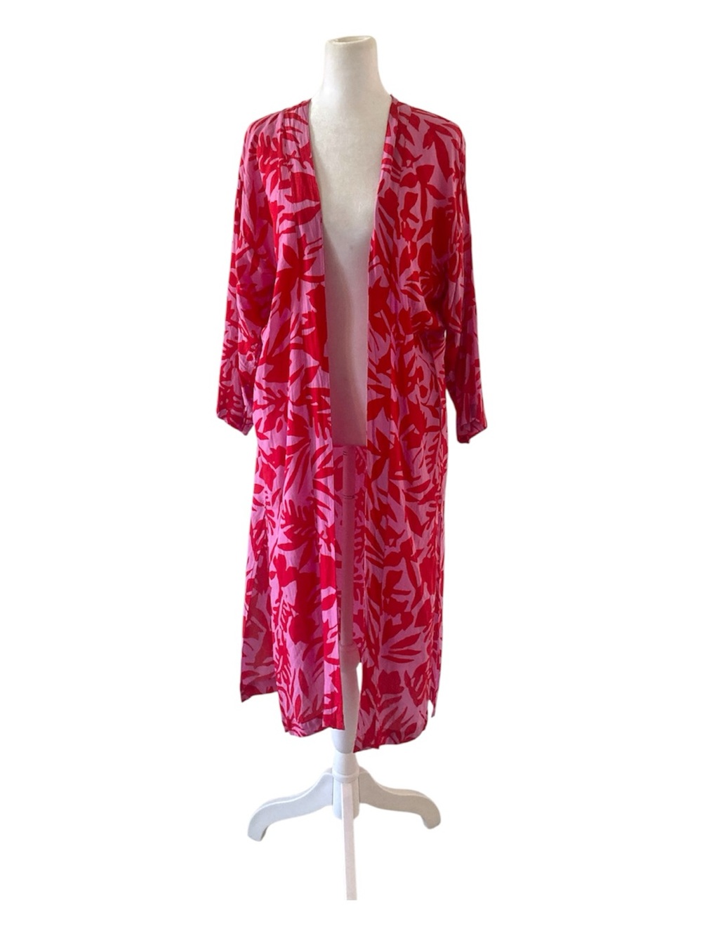 LOFT Pink & Red Floral Long Kimono
